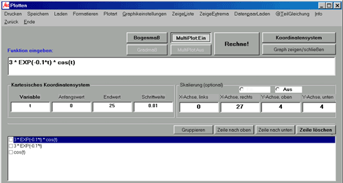 Gedämpfte Schwingung: Eingabefenster